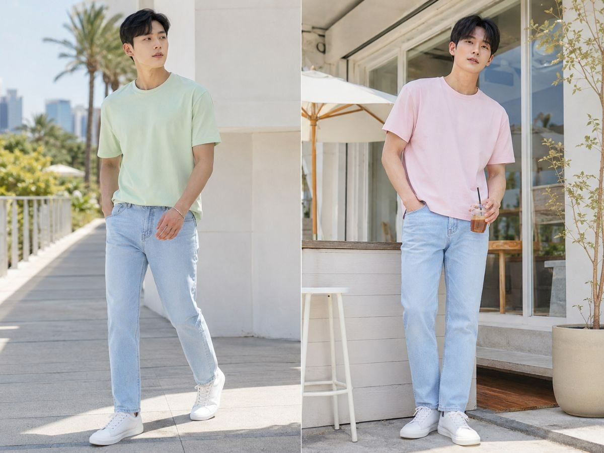 Jean xanh nhạt phối áo pastel mang cảm giác mát mẻ mùa hè