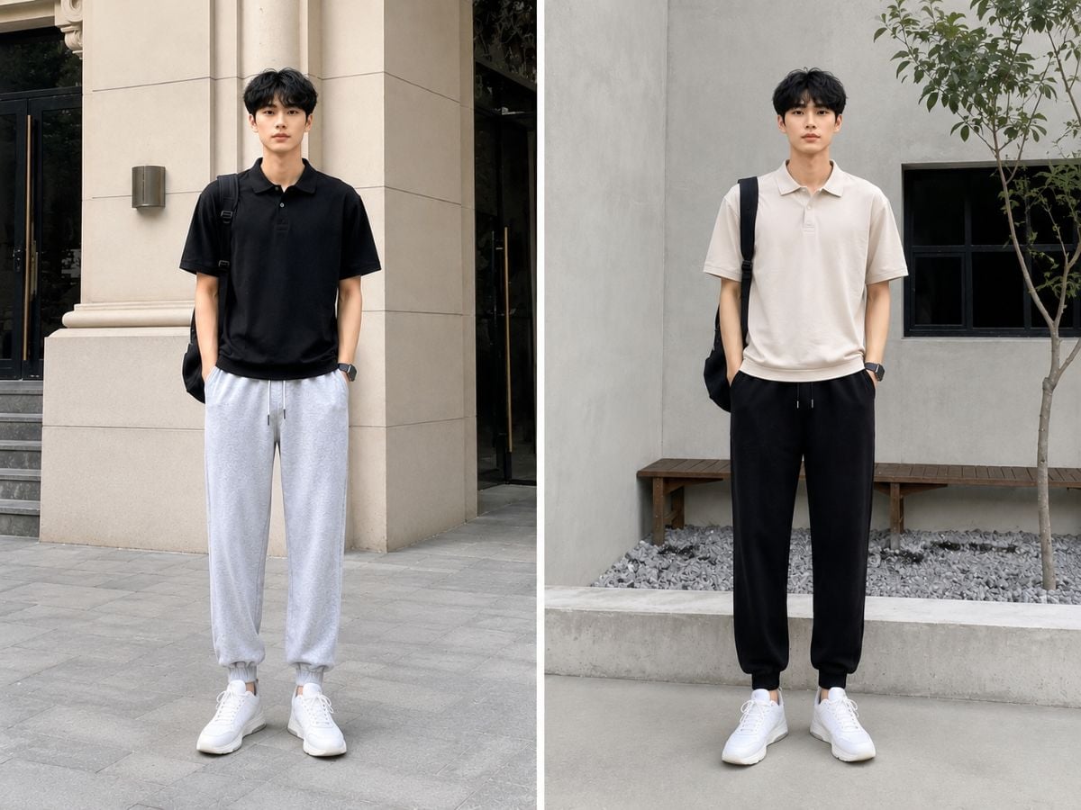 Áo polo giúp set quần jogger trông chỉn chu và nam tính hơn