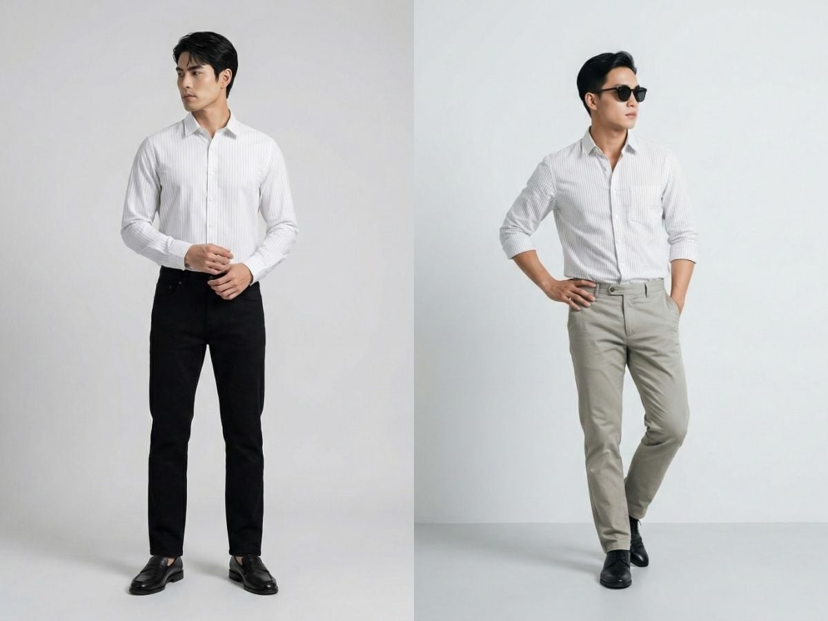 Áo sơ mi trắng sọc dọc tinh tế