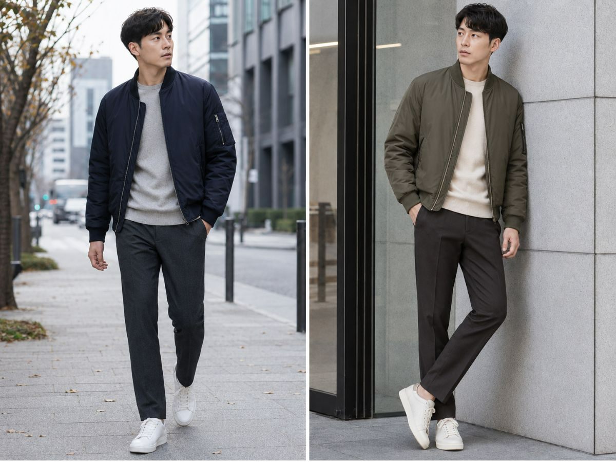 Mặc áo sweater mỏng làm lớp giữa và khoác bomber bên ngoài mùa lạnh
