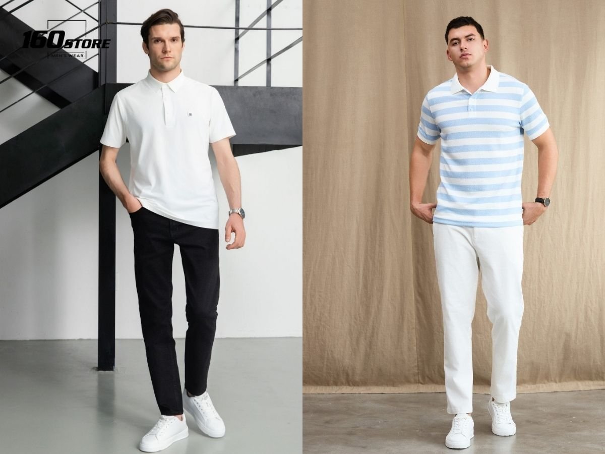 Áo thun polo phối quần jeans
