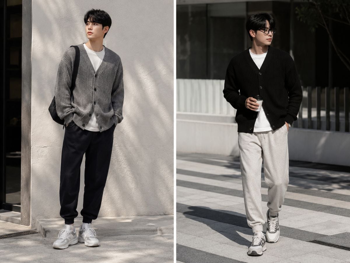 Cardigan phối jogger tạo sự cân bằng giữa mềm mại và khỏe khoắn