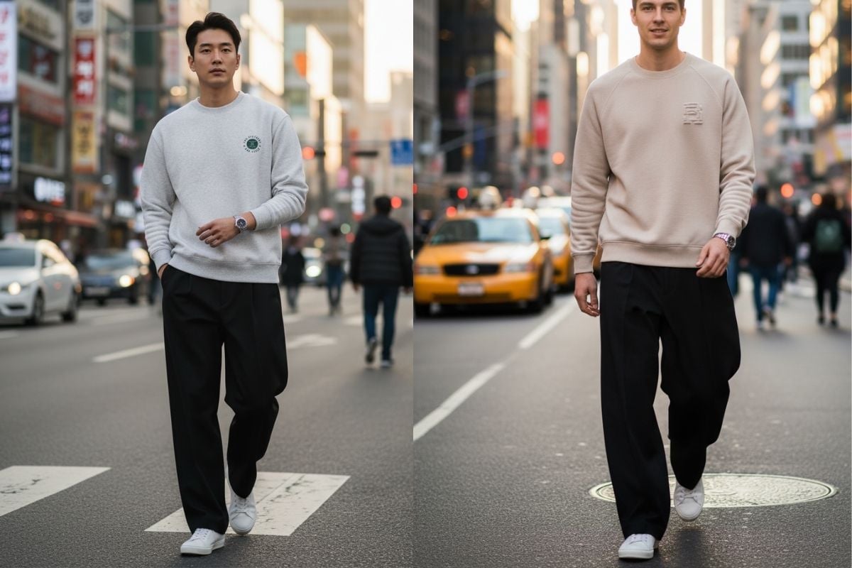 Phối quần tây nam với áo sweater