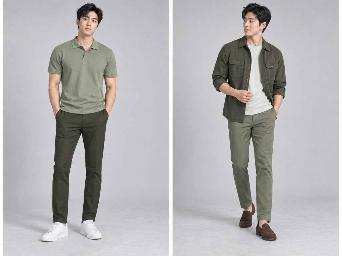Phối áo xanh lá với quần xanh lá đúng cách