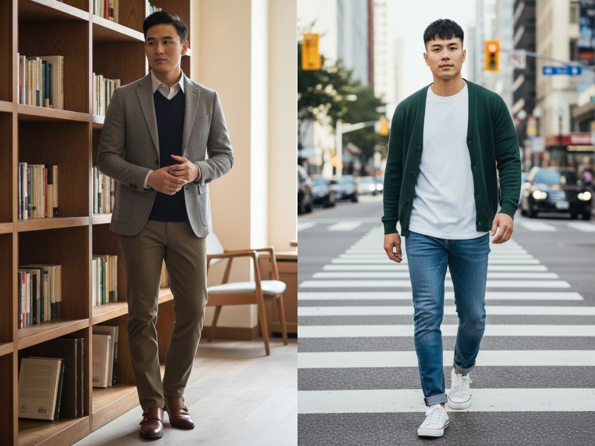 Phối đồ áo len mỏng phong cách smart casual