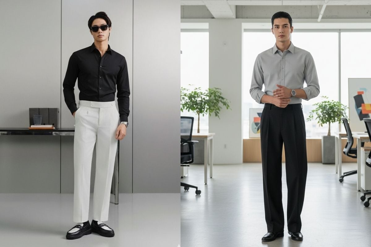 Phối quần tây nam với áo sơ mi trơn