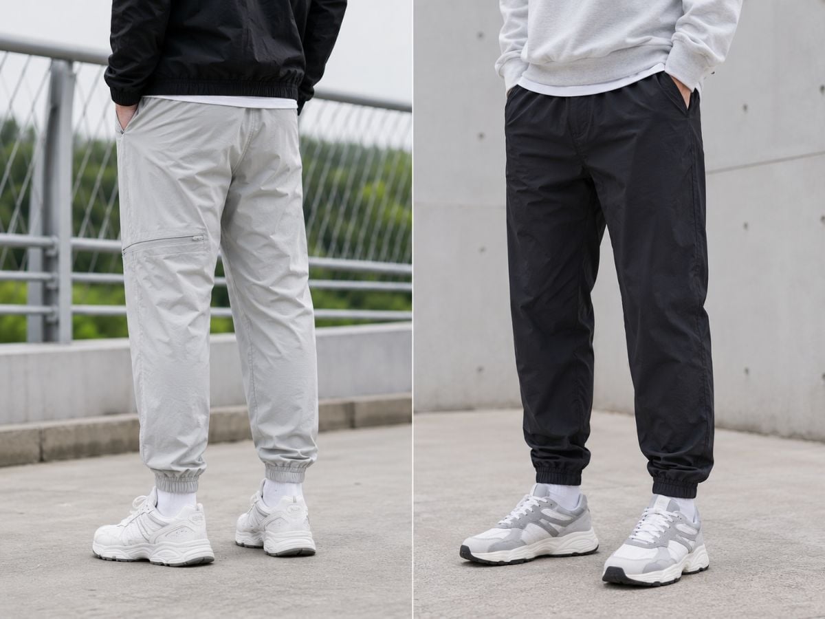 Quần jogger dù phù hợp hoạt động ngoài trời nhờ cảm giác nhẹ, linh hoạt