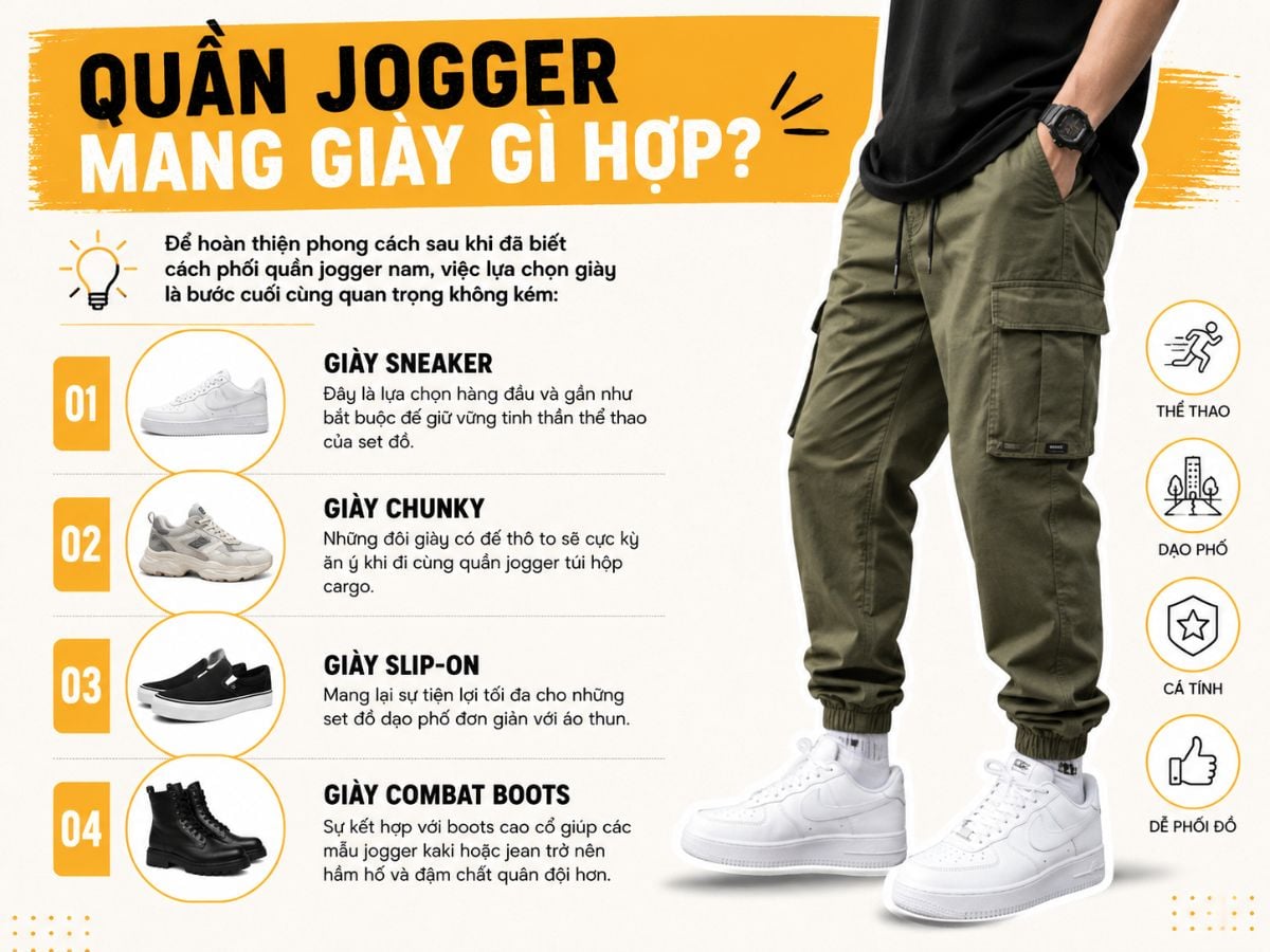 Quần jogger đi với giày gì hợp