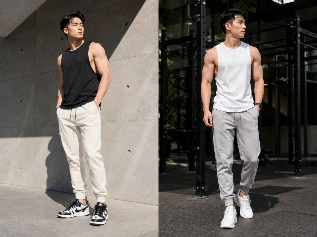 Tank top và jogger phù hợp tập luyện, dạo hè hoặc hoạt động năng động
