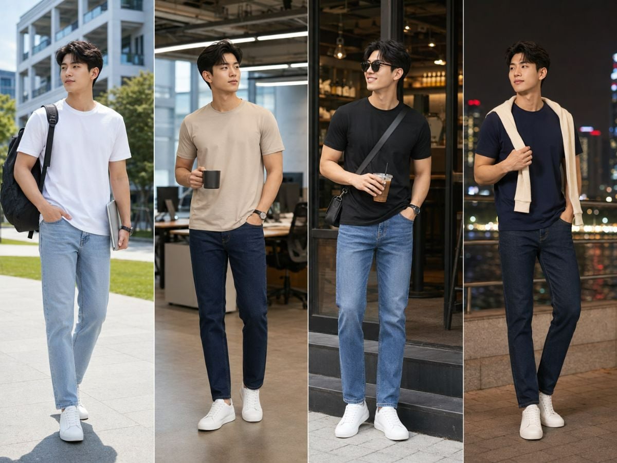 Set đồ jean và áo thun phù hợp đi học đi chơi hằng ngày