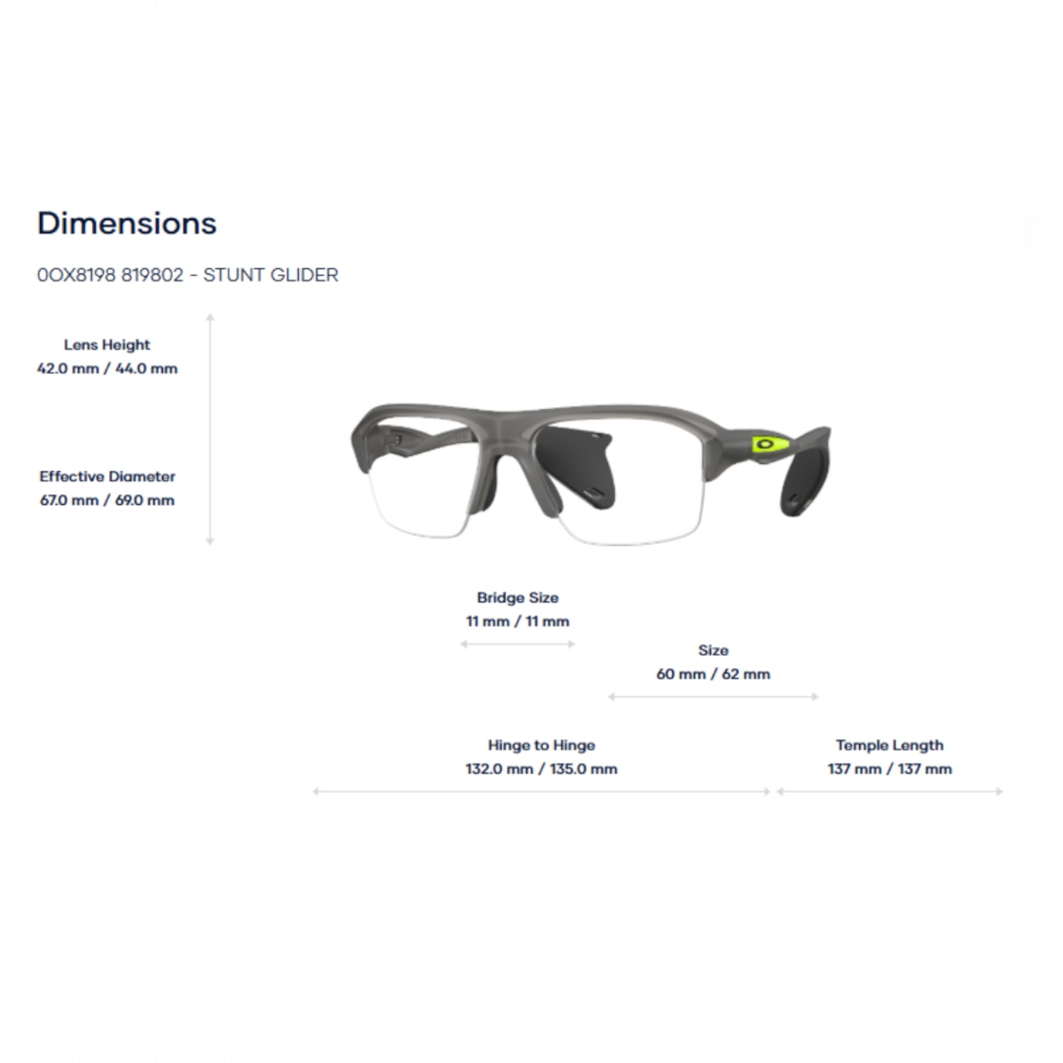 Oakley 0OX8198 Stunt glider Gọng Kính Nửa Khung Thể Thao - Tem Chính Hãng Luxottica