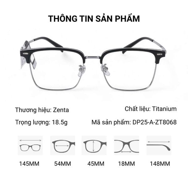 Gọng Kính Nửa Khung Zenta DP25-A-ZT8068