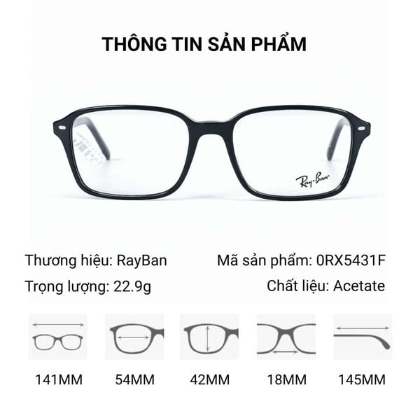 Gọng Kính Vuông RayBan Raimond 0RX5431F - Tem Chính Hãng Luxottica