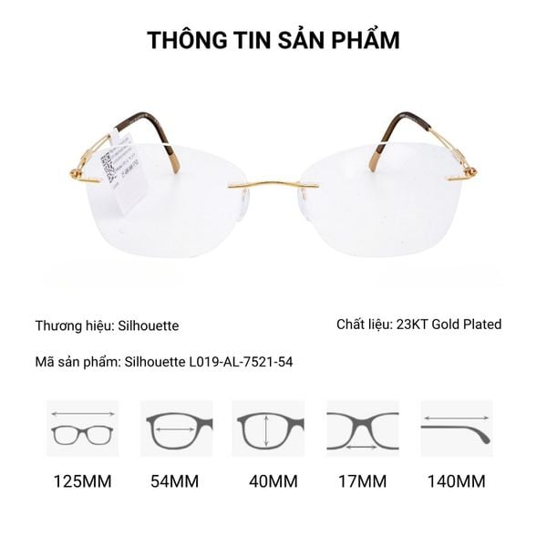 Silhouette L019AL Mạ Vàng 23KT Kính Không Gọng Gold Plated