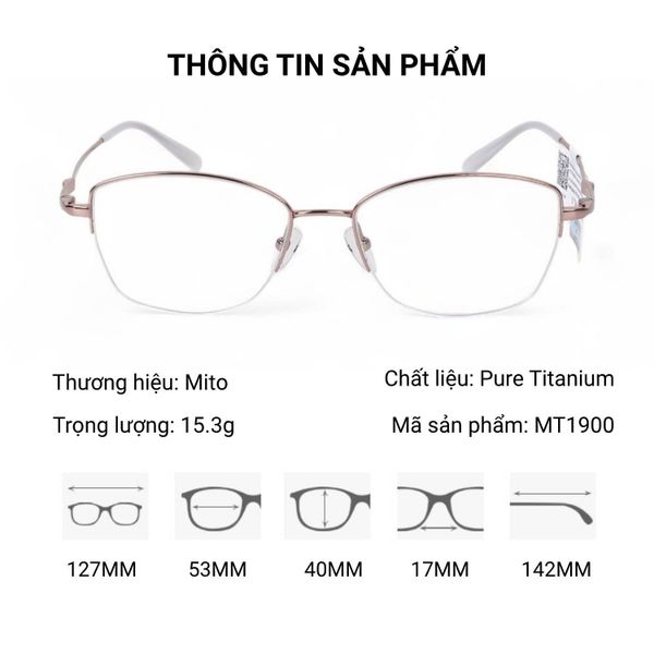 Gọng Kính Nửa Khung Mắt Mèo Titanium Mito MT1900