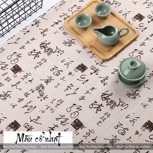 Vải đay nền thư pháp cổ phong trải bàn phòng trà, trang trí không gian thư pháp truyền thống