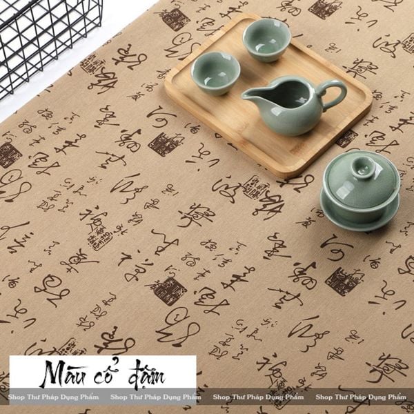 Vải đay nền thư pháp cổ phong trải bàn phòng trà, trang trí không gian thư pháp truyền thống