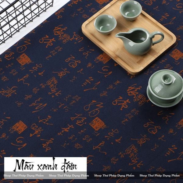Vải đay nền thư pháp cổ phong trải bàn phòng trà, trang trí không gian thư pháp truyền thống