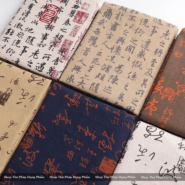 Vải đay nền thư pháp cổ phong trải bàn phòng trà, trang trí không gian thư pháp truyền thống