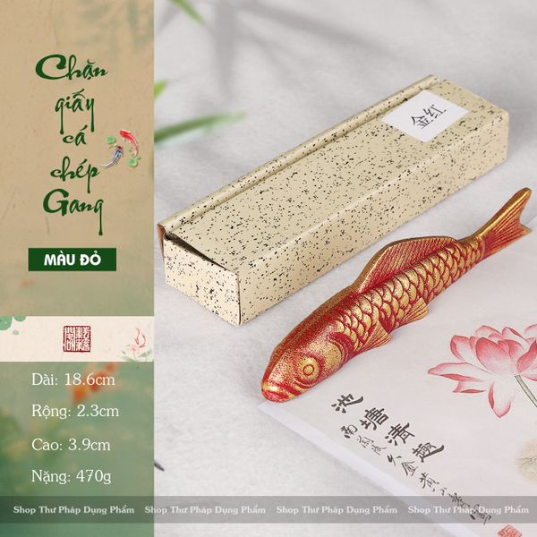 Chặn giấy cá chép kết hợp gác bút chất liệu gang đúc chắc chắn, đầm tay kiểu dáng cổ nhã