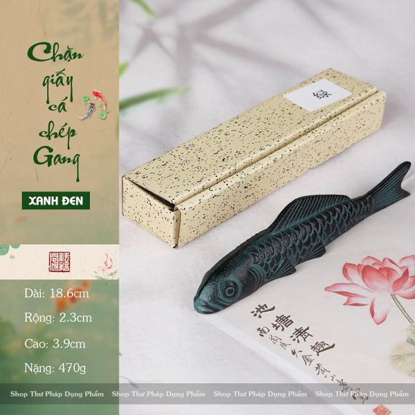 Chặn giấy cá chép kết hợp gác bút chất liệu gang đúc chắc chắn, đầm tay kiểu dáng cổ nhã