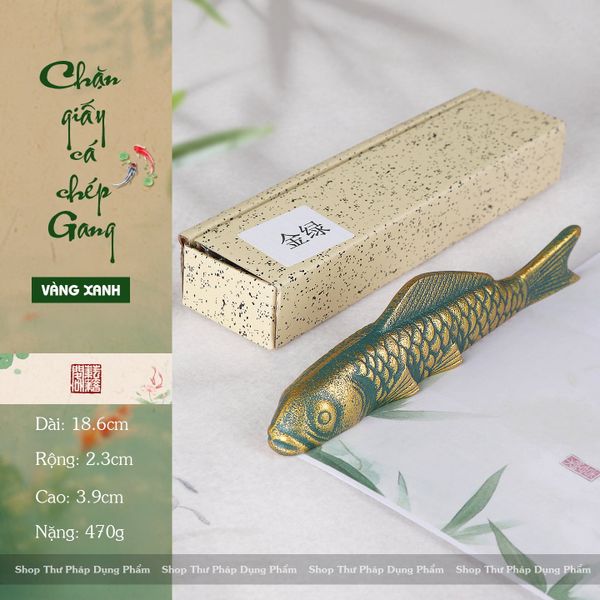 Chặn giấy cá chép kết hợp gác bút chất liệu gang đúc chắc chắn, đầm tay kiểu dáng cổ nhã