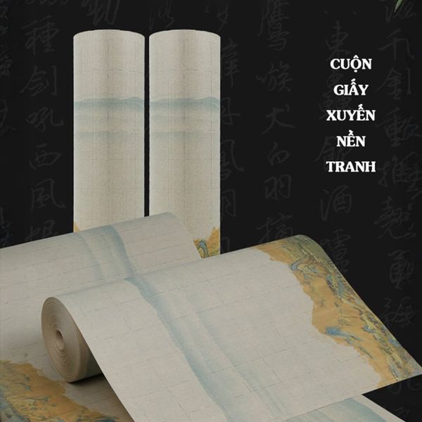 Cuộn giấy xuyến chỉ cao cấp in tranh sơn thủy viết thư pháp