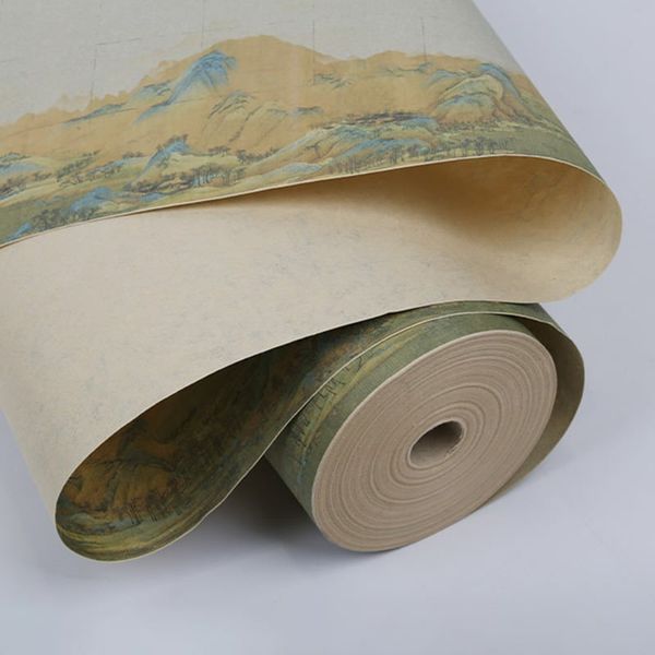 Cuộn giấy xuyến chỉ cao cấp in tranh sơn thủy viết thư pháp
