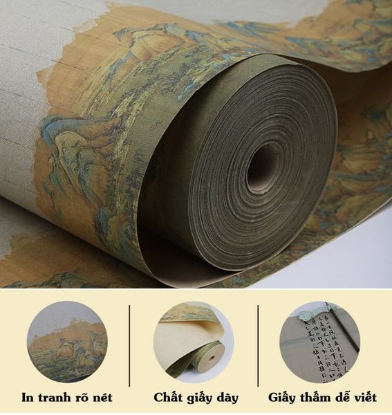 Cuộn giấy xuyến chỉ cao cấp in tranh sơn thủy viết thư pháp