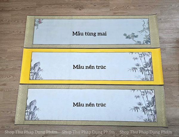 Giấy in tranh bồi lụa viết thư pháp đóng khung 42x157cm