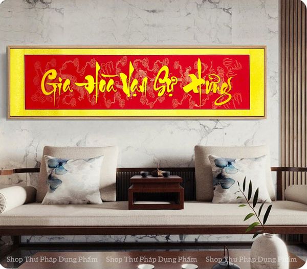 Giấy in tranh bồi lụa viết thư pháp đóng khung