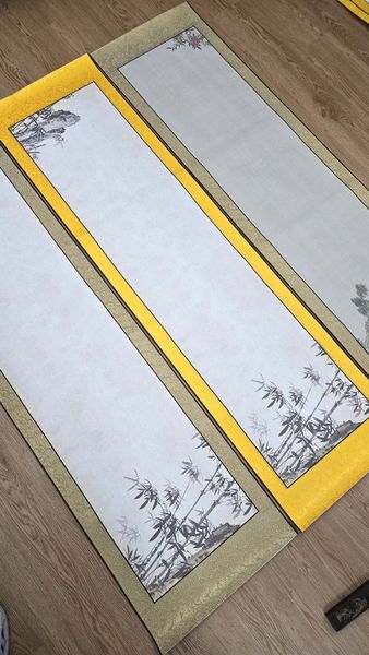 Giấy in tranh bồi lụa viết thư pháp đóng khung 42x157cm