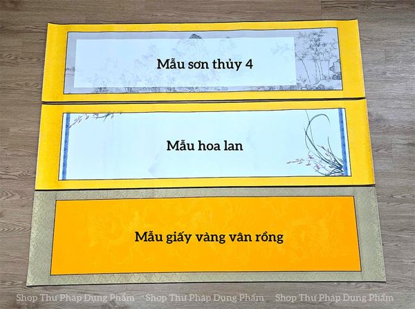 Giấy in tranh bồi lụa viết thư pháp đóng khung 42x157cm