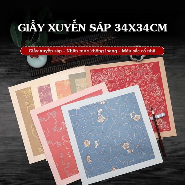 Giấy xuyến sáp 34x34cm chất giấy thấm mực không loang hoa văn tinh tế