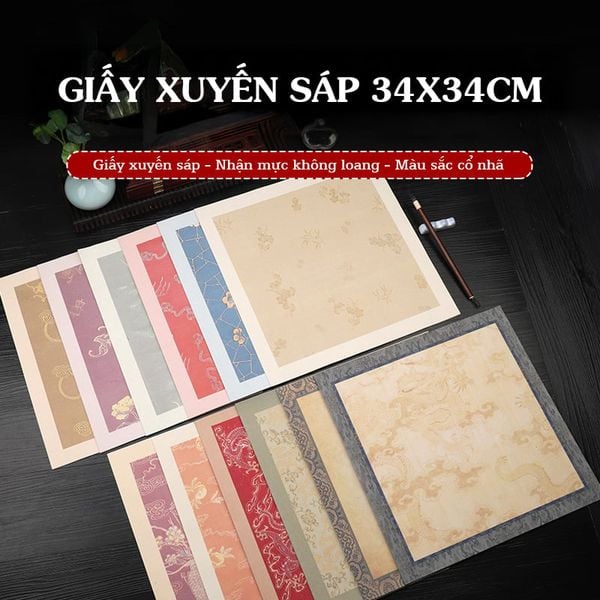 Giấy xuyến sáp 34x34cm chất giấy thấm mực không loang hoa văn tinh tế