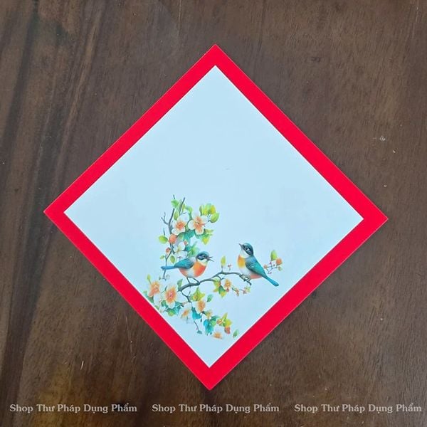 Giấy thư pháp in tranh 2 lớp hình quả trám cạnh 15x15cm