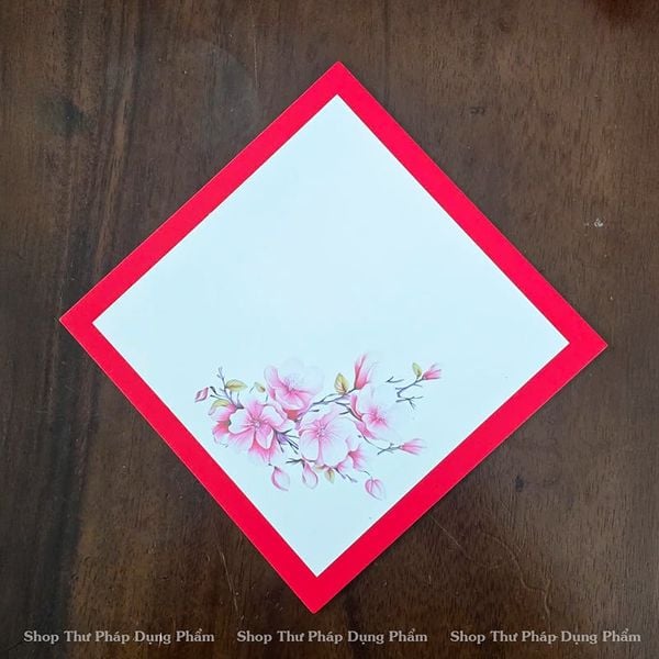 Giấy thư pháp in tranh 2 lớp hình quả trám cạnh 15x15cm