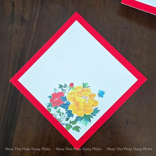 Giấy thư pháp in tranh 2 lớp hình quả trám cạnh 15x15cm