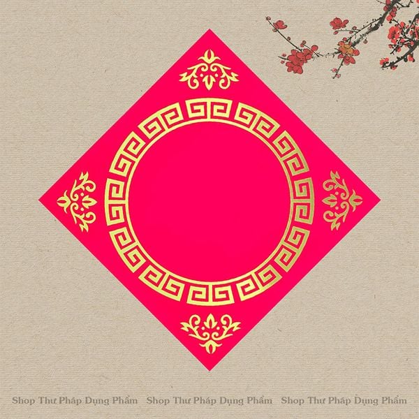 Giấy nhung đỏ dập kim viền vàng viết thư pháp