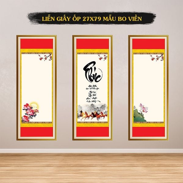Giấy viết thư pháp giấy ốp in tranh 27x78cm mẫu bo viền