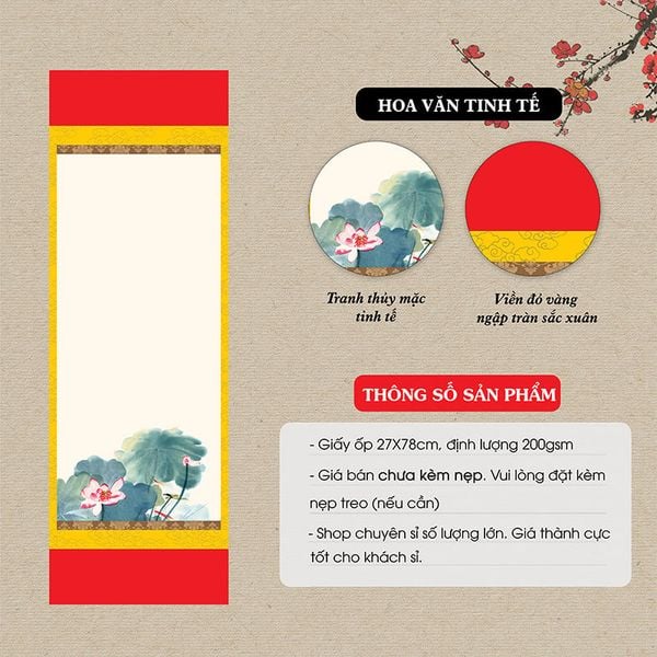 Giấy viết thư pháp giấy ốp in tranh 27x78cm mẫu bo viền