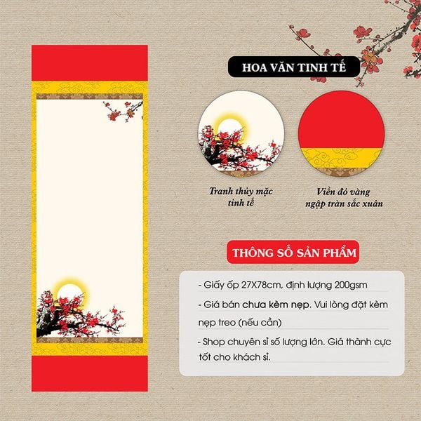 Giấy viết thư pháp giấy ốp in tranh 27x78cm mẫu bo viền