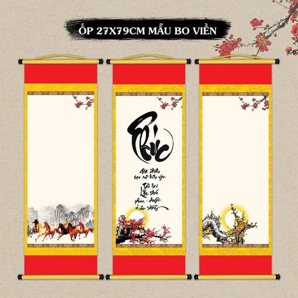 Giấy viết thư pháp giấy ốp in tranh 27x78cm mẫu bo viền