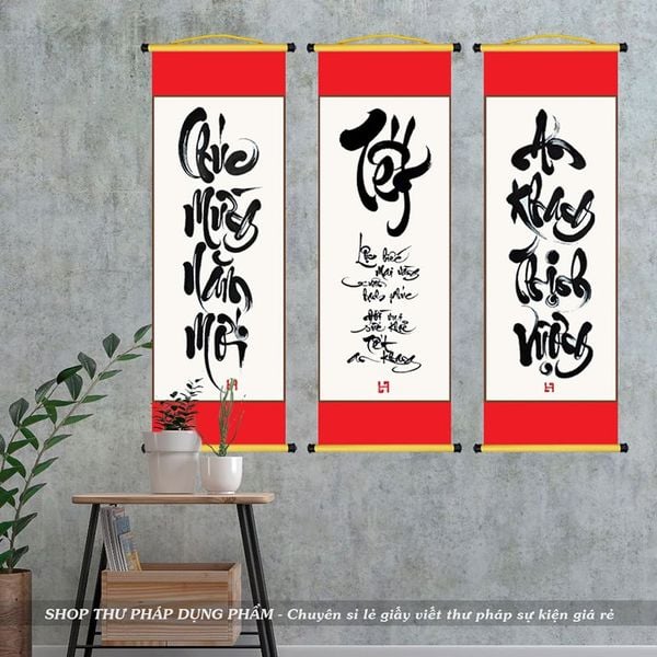 Liễn giấy mỹ thuật ốp ganh 27x79cm in đỏ 2 đầu không in tranh