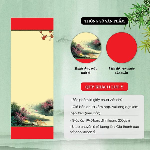 Giấy viết thư pháp giấy ốp in tranh 19x54 mẫu mới nhất năm 2026 (chưa kèm nẹp treo)