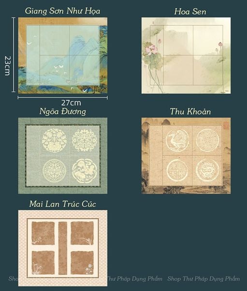 Giấy xuyến chỉ cổ nhã in tranh Tứ Ngôn Cát Ngữ 23x27cm - Set 20 tờ