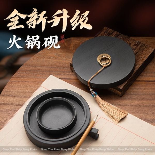 Nghiên mực đá nguyên khối 2 lòng tránh bay hơi nước và khô mực