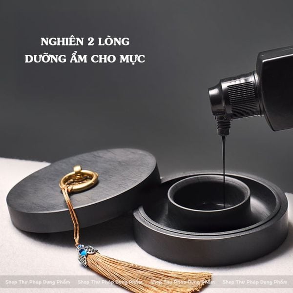 Nghiên mực đá nguyên khối 2 lòng tránh bay hơi nước và khô mực