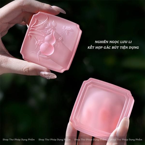 Nghiên đựng mực hộp đựng mực ấn ngọc lưu li kết hợp gác bút thông minh