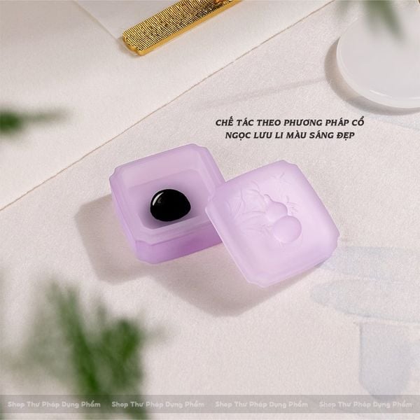 Nghiên đựng mực hộp đựng mực ấn ngọc lưu li kết hợp gác bút thông minh